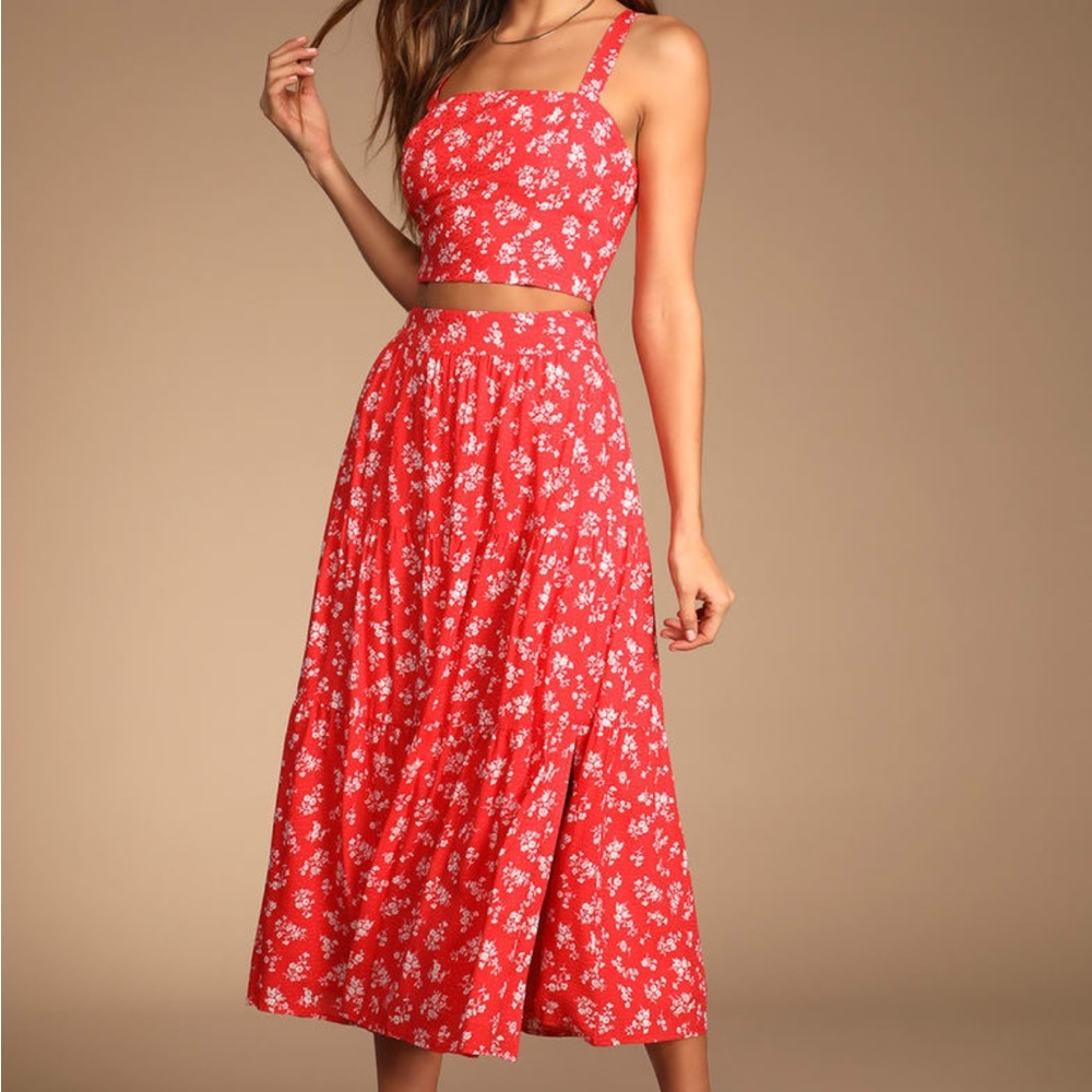 Lulu’s red floral summer dress two piece